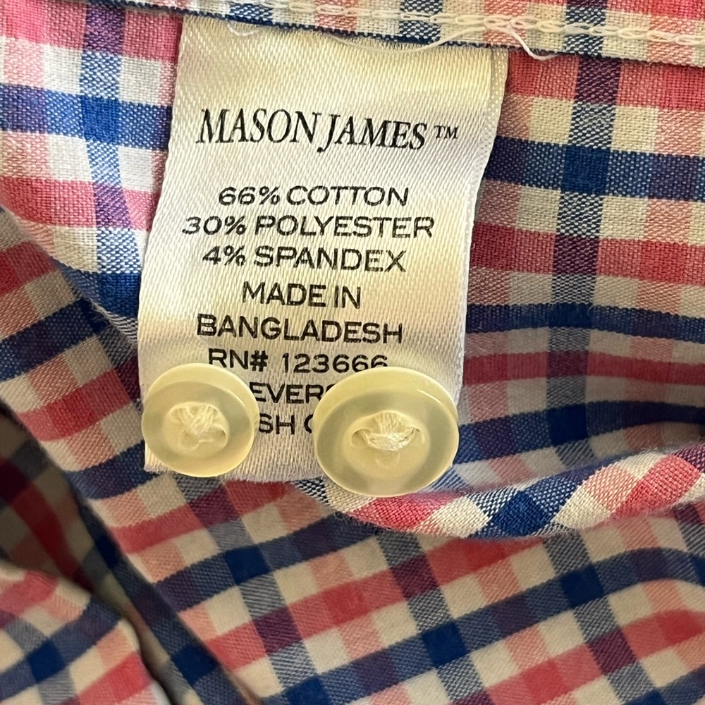 Mason James Pink and Blue Check Stretch Button-Down Shirt Size XL - Picture 4 of 12